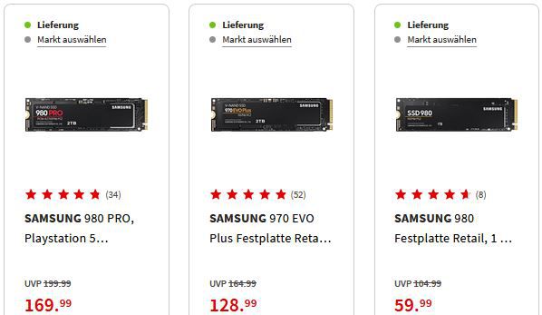 MediaMarkt & Saturn Samsung Speicher Deals   z.B. 980 PRO mit Heatsink, 1TB für 94€ (statt 116€)