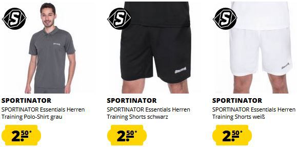 Sportinator Fix Preis Sale   Poloshirts, Shorts & T Shirts für je 2,50€ zzgl. Versand