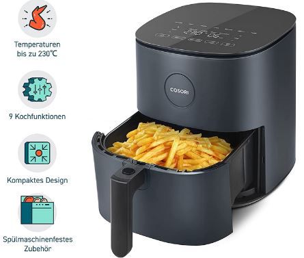 Cosori 9 in 1 Heißluftfritteuse XXL, 4,7L, 1.500W für 89,99€ (statt 110€)