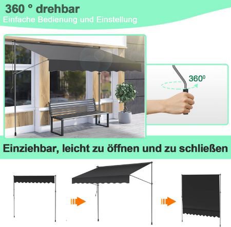 SWANEW UV beständige Klemmmarkise ohne Bohren, 300x120cm für 55,99€ (statt 80€)