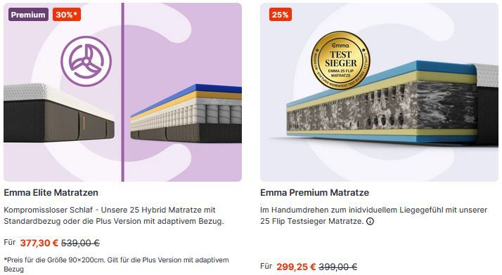 Emma Matratzen: Bis zu 50% Rabatt auf Testsieger   z.B. Stützkissen für 43,99€ (statt 59€)