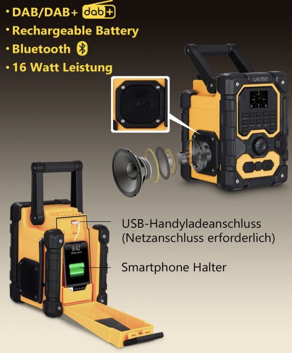 UEME Baustellenradio mit DAB+ und Bluetooth für 51,99€ (statt 130€)