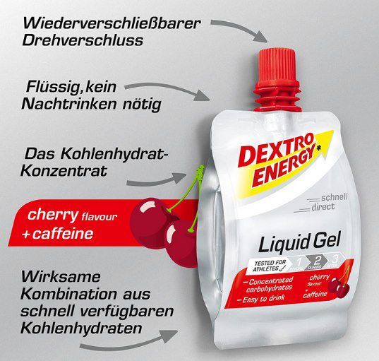 18x Dextro Energy Liquid Gel   Kirsche mit Koffein für 30,31€ (statt 39€)