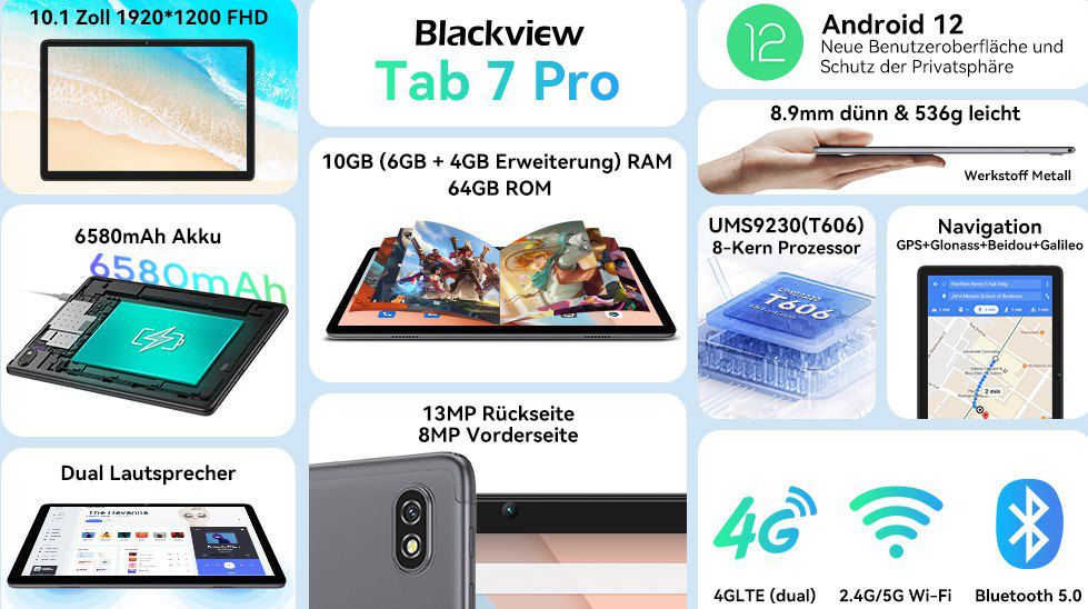 Blackview Tab7 Pro   10 Zoll Android 12 Tablet + Hülle für 115,99€ (statt 140€)
