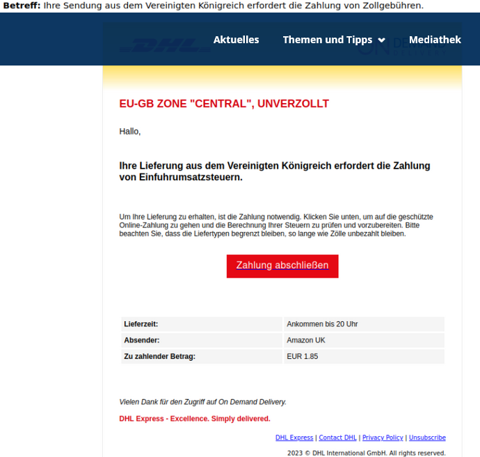 Neue Phishing Welle per SMS und E Mail (DHL Fake SMS)