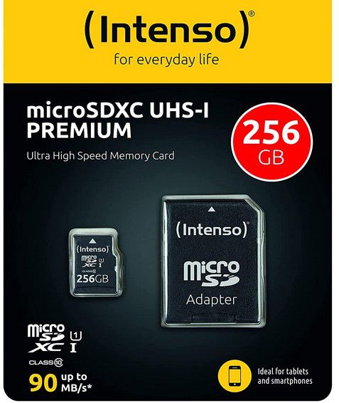 Intenso Premium microSDXC 256GB max. 90MB/s für 14,99€ (statt 26€)