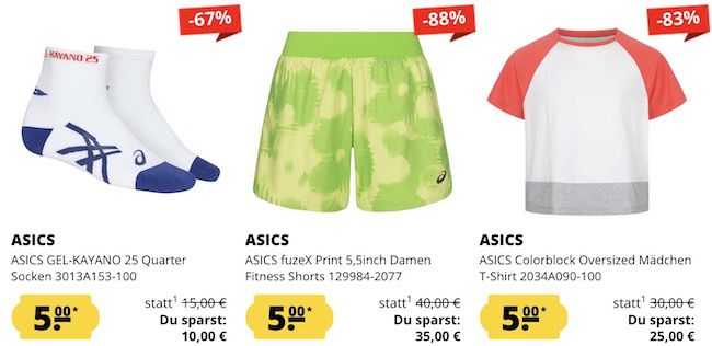 Asics Fixpreis Sale   nur 5€ pro Artikel zzgl. VSK