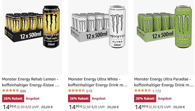 12x Monster Energy koffeinhaltiger Energy Drink (0,55 L) für 13,49€ zzgl. Pfand