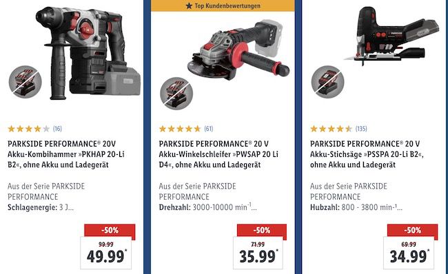 50% Rabatt auf Parkside Werkzeuge - z.B. 20V Akku-Kombihammer 49,99€ | Parkside, ab 29.01.