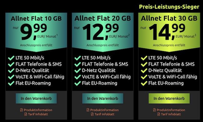 Vodafone Tarife von Crash   z.B. Allnet Flat mit 30GB LTE für 14,99€ mtl.
