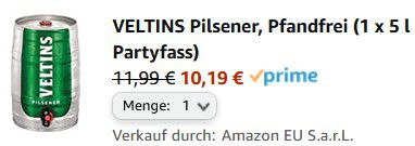 5 Liter Veltins Pilsener Partyfass ab 10,19€ (statt 12€)