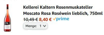 Kellerei Kaltern Rosenmuskateller Moscato Roséwein, 0,75L ab 8,40€ (statt 13€)