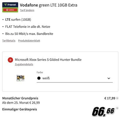 Xiaomi 12T + Xbox Series S für 66,66€ + Vodafone Allnet 10GB für 17,99€ mtl.