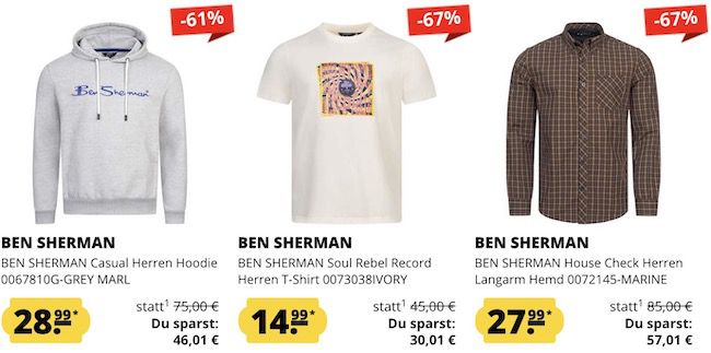 Ben Sherman Mega Sale   z.B. Steppjacke 39,99€ (statt 50€)