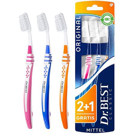 3er Pack Dr.BEST Original Zahnbürste, Mittel ab 1,50€ (statt 2,65€)