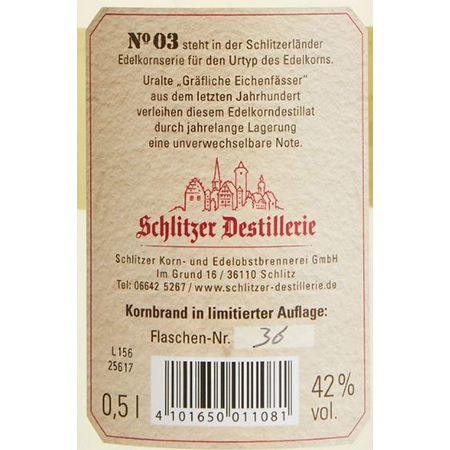 Schlitzer Schlitzerländer Edelkorn No.03, 42% vol., 0,5l für 15,30€ (statt 26€)