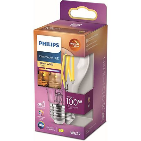 Philips LED Classic E27 WarmGlow Lampe, 10,5W, dimmbar für 6,99€ (statt 12€)