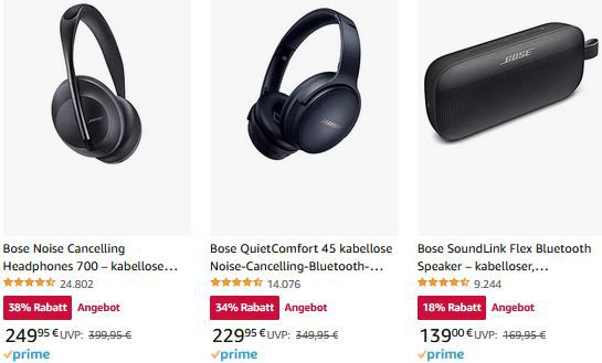 Bis zu 38% Rabatt auf BOSE   z.B. QuietComfort 45 für 230€ (statt 265€)