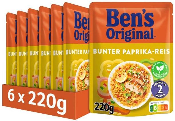 6er Pack Bens Original Express Reis Bunter Paprika, 220g ab 9,89€ (statt 14€)