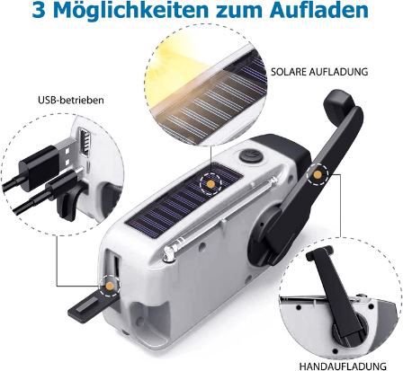 Hancaner Solar Kurbelradio mit LED Taschenlampe für 7,49€ (statt 15€)