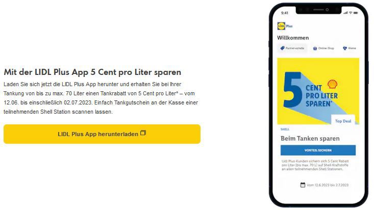 ⛽ Lidl Plus App: 5ct pro Liter Benzin/Diesel bei Shell sparen