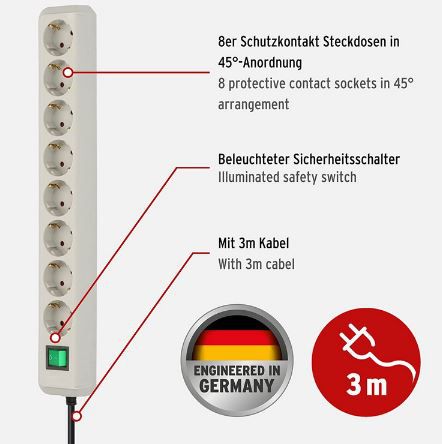 Brennenstuhl Eco Line 8 fach Steckdosenleiste für 9,99€ (statt 15€)