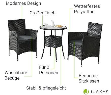 Juskys Bayamo Polyrattan Balkon Set, 3 tlg. für 122,94€ (statt 150€)