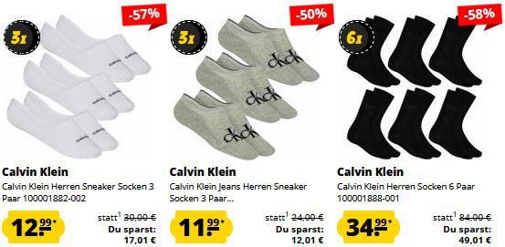 SportSpar: Calvin Klein Socken ab 11,99€   z.B. 6 Paar Sneaker Socken für 17,94€ (statt 25€)