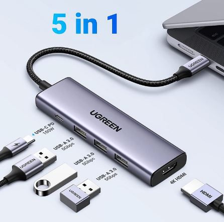 UGREEN 5 in 1 USB C Hub mit 4K HDMI, PD 100W für 20,79€ (statt 26€)
