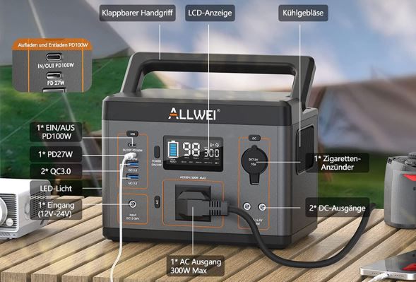 ALLWEI Powerstation mit 300W & 296Wh für 209,30€ (statt 299€)