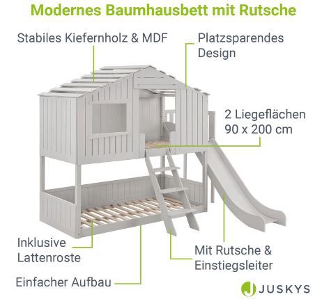 Juskys Baumhaus Kinderbett mit Rutsche, Dach & Lattenrost für 803€ (statt 1.050€)