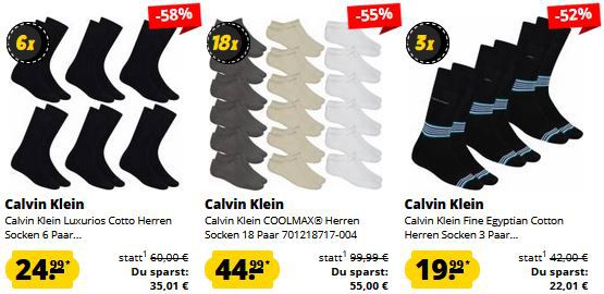 SportSpar: Calvin Klein Socken ab 11,99€   z.B. 6 Paar Sneaker Socken für 17,94€ (statt 25€)