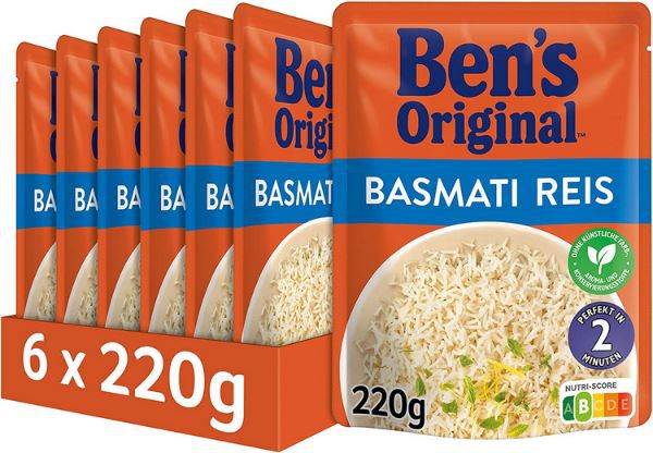 6er Pack Bens Original Express Basmatireis, je 220g ab 8,99€ (statt 14€)