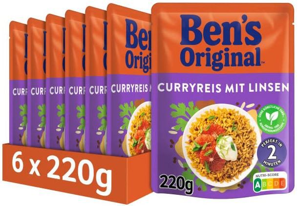 6er Pack Bens Original Express Reis Curryreis mit Linsen für 8,89€ (statt 14€)