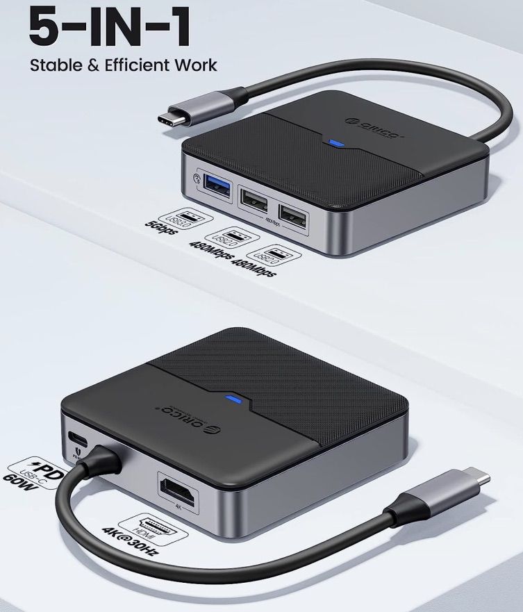 5in1 ORICO USB C Hub mit 60W PD für 15,35€ (statt 26€)