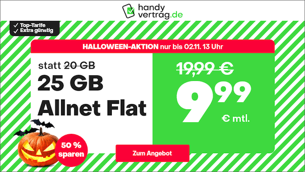 o2 Allnet Flat mit 25GB LTE für 9,99€ mtl. + monatlich kündbar