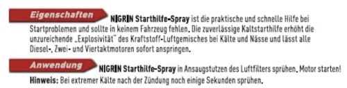 200ml NIGRIN Kaltstarthilfespray für Benzin  und Dieselmotoren für 4,79€ (statt 9€)