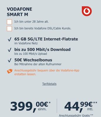 Apple iPhone 14 Pro Max für 399€ + Vodafone Allnet 65GB LTE/5G 44,99€ mtl.