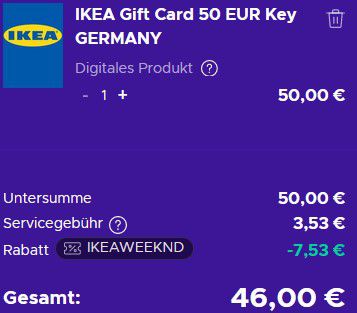 50€ IKEA Geschenkkarte für 46€