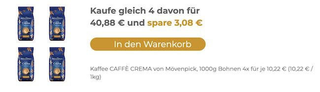 4kg Mövenpick Caffè Crema Bohnen für 45,78€ (statt 60€)