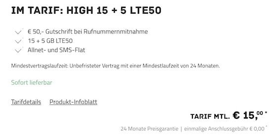 Telekom Flat von Sparhandy mit 20GB LTE für 15€ mtl. + 50€ Bonus