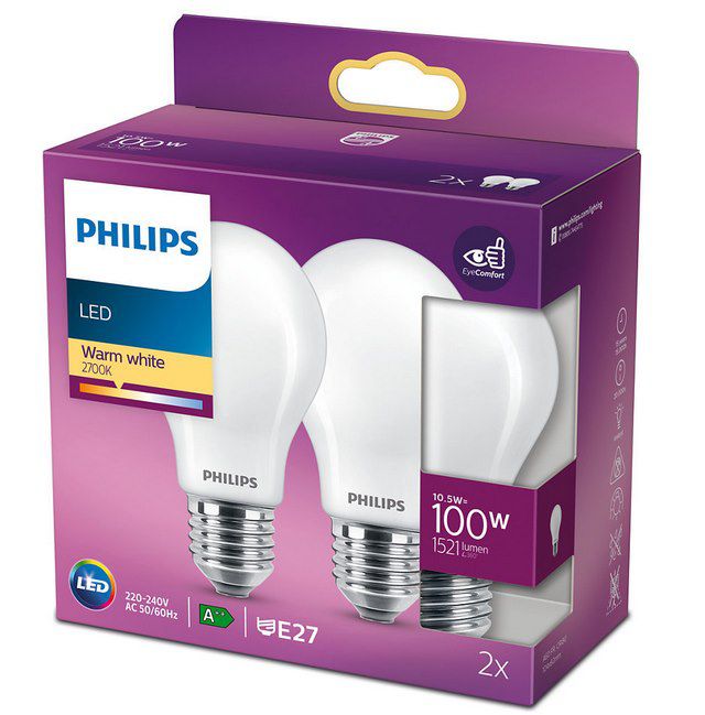 2x Philips LED Classic E27 Lampe Warmweiß (10.5 W) für 5,99€ (statt 15€)