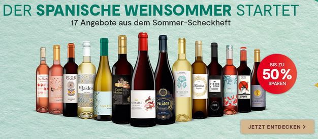 Vinos: bis zu 50% Rabatt auf Weine + 15€ Extra + 1 Flasche Gratis ab 75€