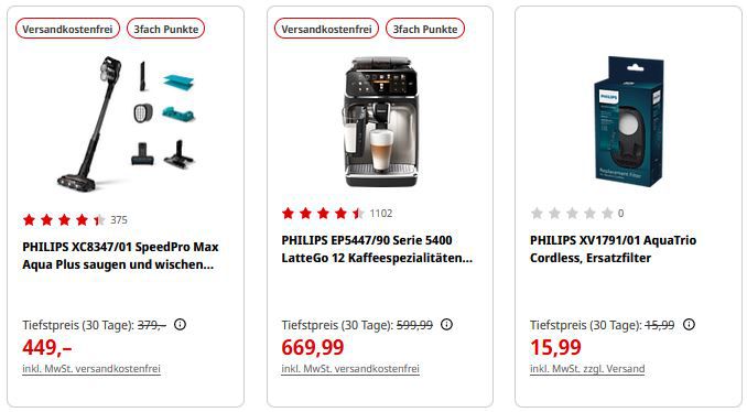 MediaMarkt MwSt Aktion auf Philips   z.B. Kaffeevollautomat für 286€ (statt 322€)