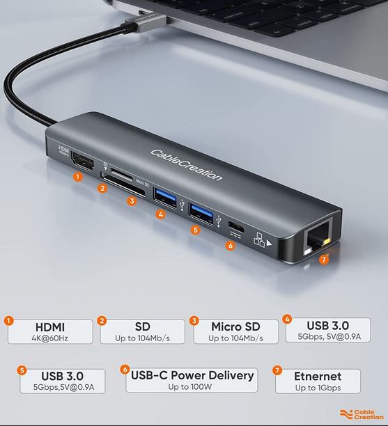 CableCreation 7 in 1 USB C Hub mit 4K 60Hz HDMI für 24,99€ (statt 50€)