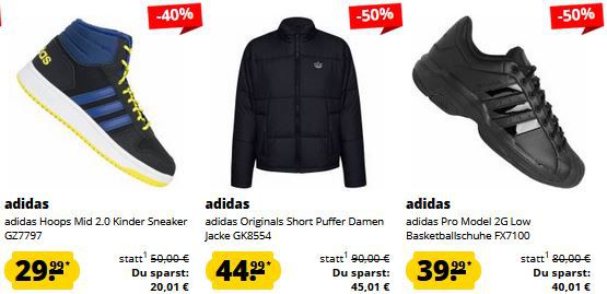 adidas Basic Sale ab 11,99€   z.B. Pro Model 2G Schuhe ab 40€ (statt 50€)