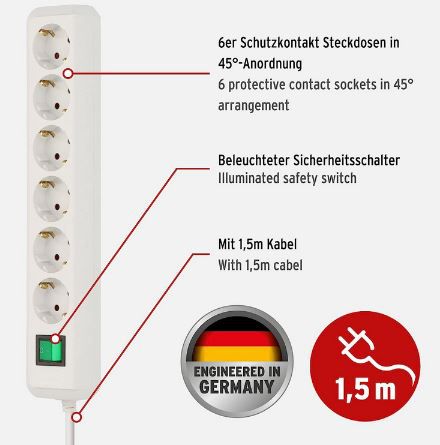 Brennenstuhl 6 Fach Eco Line Steckdosenleiste für 6,99€ (statt 11€)