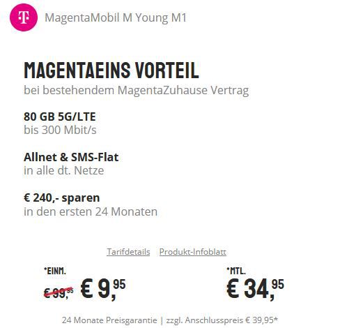 Samsung Galaxy S23 für 9,95€ + Telekom Young Flat mit 80GB für 34,95€ mtl.