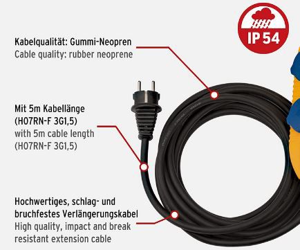 Brennenstuhl 4 Fach Baustellenkabel mit Powerblock für 16,57€ (statt 21€)