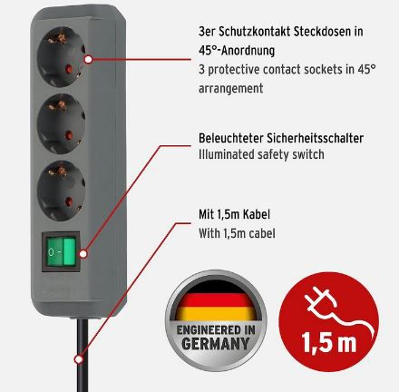Brennenstuhl Eco Line 3 Fach Steckdosenleiste für 3,99€ (statt 7€)